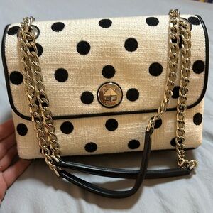 Kate Spade cream with black polka dots and gold chain strap